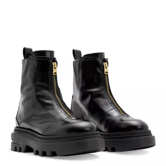 All Saints Shoes - NWT All Saints Othello Black Leather Lug Sole Booties with Gold Zipper - sz 8